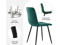 Juego de 4 sillas de comedor, color verde, terciopelo, con respaldo y patas de metal.