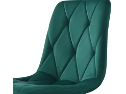 Juego de 4 sillas de comedor, color verde, terciopelo, con respaldo y patas de metal.