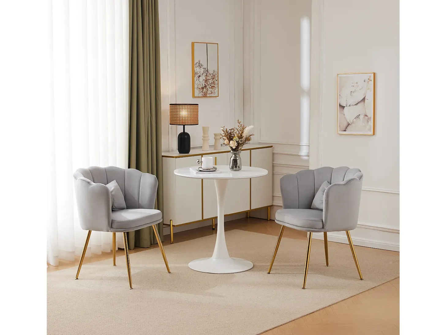 Juego de 2 sillas de comedor de terciopelo - 62 x 54,5 x 77 cm - con respaldo - Patas de metal - Gris