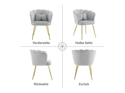 Juego de 2 sillas de comedor de terciopelo - 62 x 54,5 x 77 cm - con respaldo - Patas de metal - Gris
