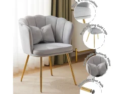 Juego de 2 sillas de comedor de terciopelo - 62 x 54,5 x 77 cm - con respaldo - Patas de metal - Gris