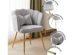 Juego de 2 sillas de comedor de terciopelo - 62 x 54,5 x 77 cm - con respaldo - Patas de metal - Gris