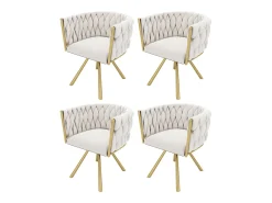 Juego de 4 sillas de comedor, diseño moderno, tapizado de terciopelo, patas de metal dorado, color beige (50 x 45 x 91 cm)