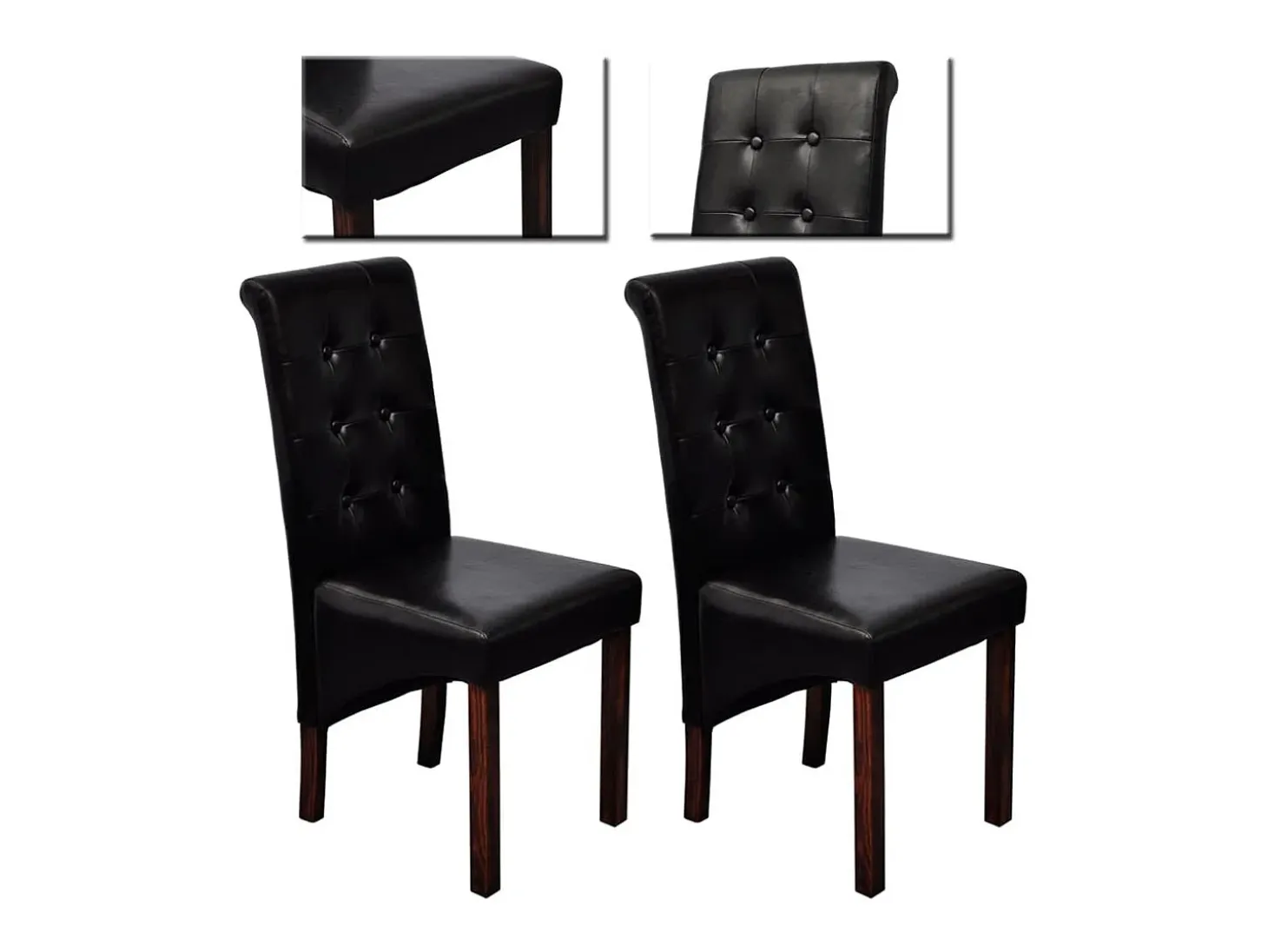 Juego de 2 sillas de comedor de piel sintética negra