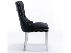 Juego de 2 sillas de comedor en terciopelo negro con respaldo acolchado y patas de metal plateado
