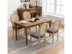Juego de 2 sillas de comedor – Estructura de madera maciza – Asientos de lino – Gris