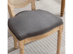 Juego de 2 sillas de comedor – Estructura de madera maciza – Asientos de lino – Gris