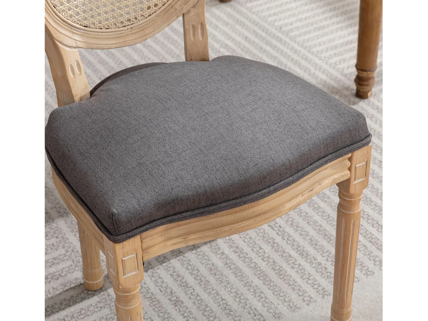 Juego de 2 sillas de comedor – Estructura de madera maciza – Asientos de lino – Gris