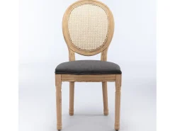 Juego de 2 sillas de comedor – Estructura de madera maciza – Asientos de lino – Gris