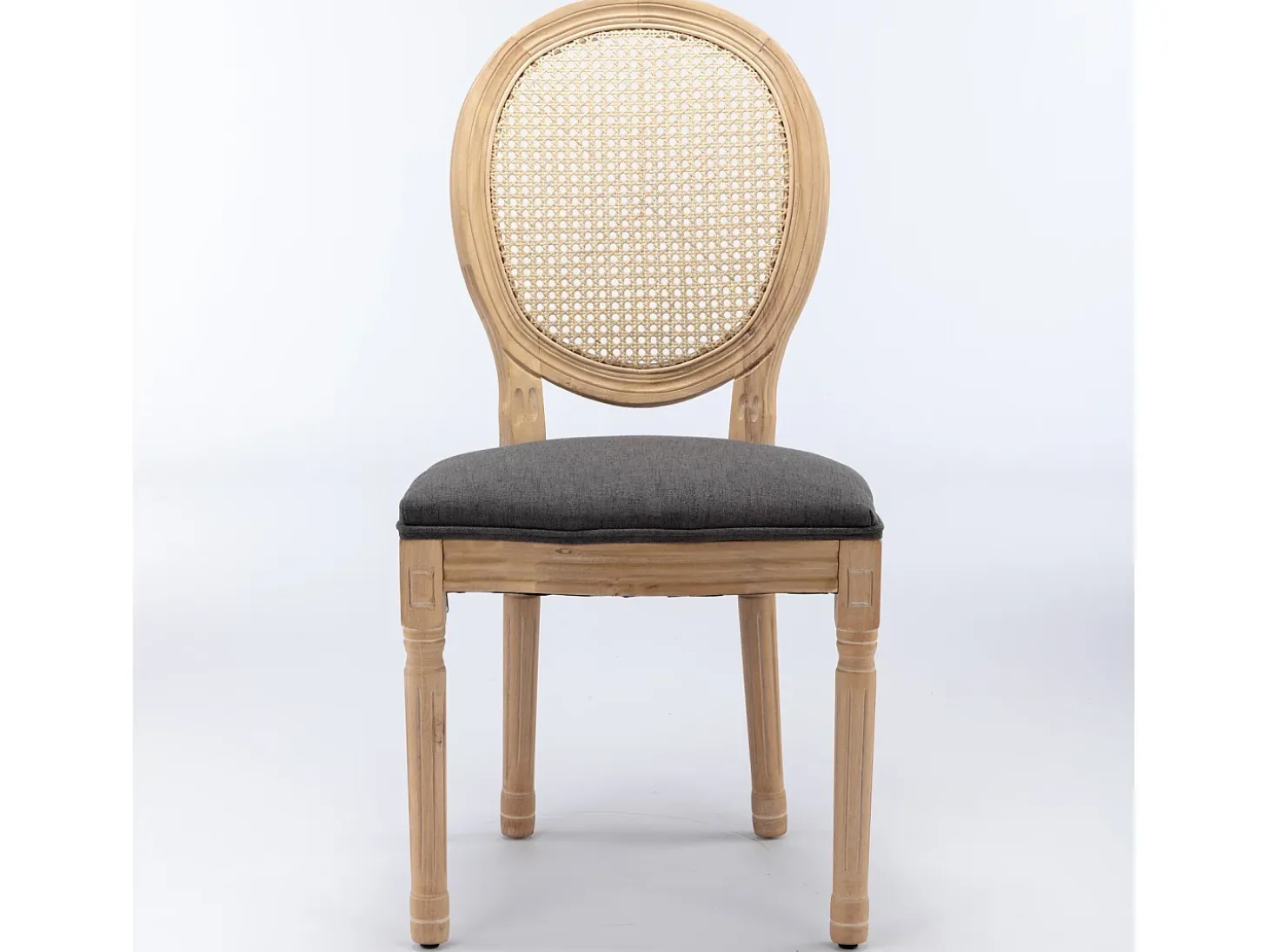 Juego de 2 sillas de comedor – Estructura de madera maciza – Asientos de lino – Gris