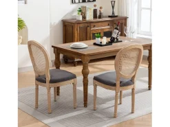 Juego de 2 sillas de comedor – Estructura de madera maciza – Asientos de lino – Gris
