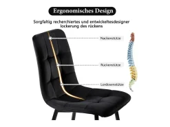 Juego de 4 sillas de comedor, color negro, asiento de terciopelo, respaldo cómodo, estructura de metal.