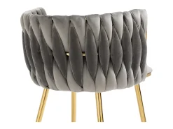 Juego de 2 sillas de comedor con respaldo trenzado y patas de metal dorado - terciopelo gris