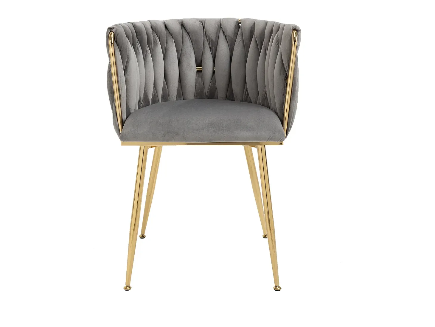 Juego de 2 sillas de comedor con respaldo trenzado y patas de metal dorado - terciopelo gris
