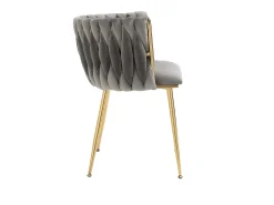 Juego de 2 sillas de comedor con respaldo trenzado y patas de metal dorado - terciopelo gris