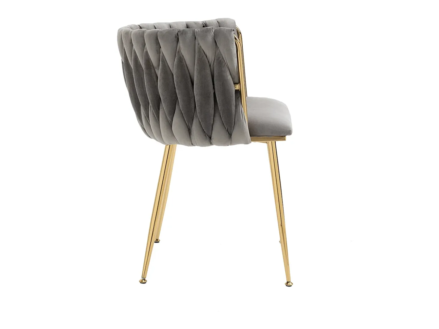 Juego de 2 sillas de comedor con respaldo trenzado y patas de metal dorado - terciopelo gris