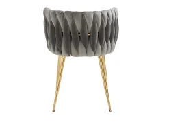 Juego de 2 sillas de comedor con respaldo trenzado y patas de metal dorado - terciopelo gris