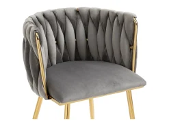 Juego de 2 sillas de comedor con respaldo trenzado y patas de metal dorado - terciopelo gris