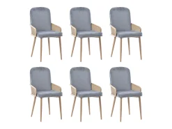 Juego de 6 sillas de comedor de terciopelo - 45 x 43 x 90 cm - diseño de ratán - con 4 patas metálicas - gris