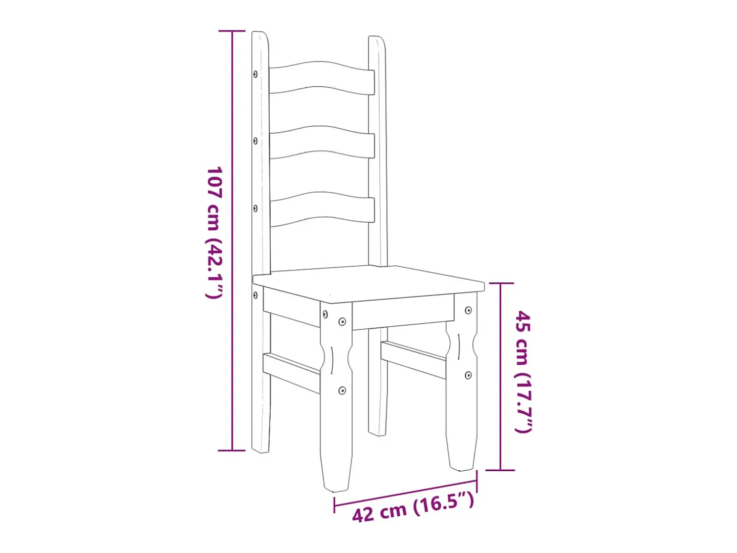 Juego de 2 sillas de comedor de madera maciza de pino blanco Corona