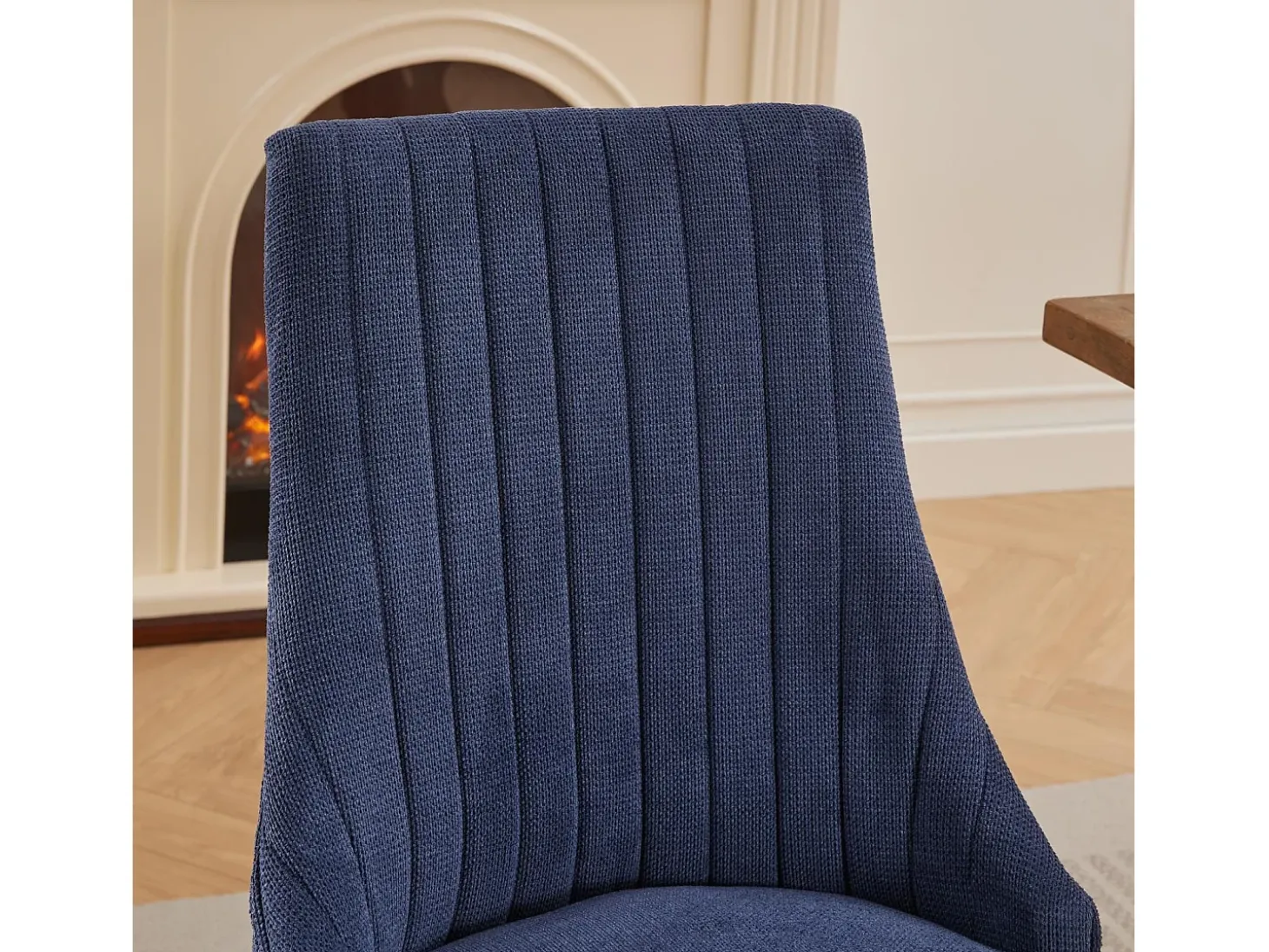Juego de 2 sillas de comedor con respaldo acolchado y patas de madera - Chenilla azul