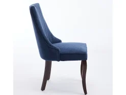 Juego de 2 sillas de comedor con respaldo acolchado y patas de madera - Chenilla azul