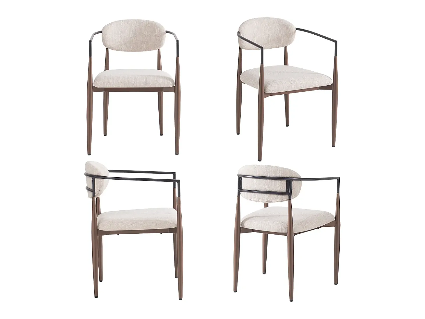 Juego de 4 sillas de comedor - 57 x 60 x 81 cm - silla de maquillaje - patas doradas ajustables - lino - beige