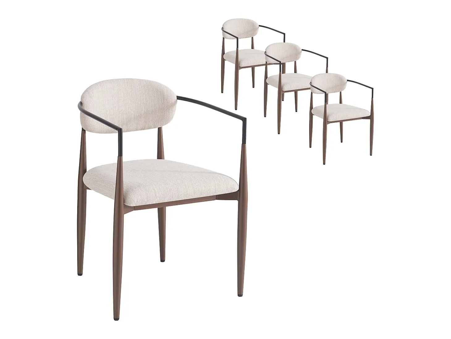 Juego de 4 sillas de comedor - 57 x 60 x 81 cm - silla de maquillaje - patas doradas ajustables - lino - beige