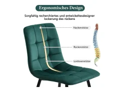 Juego de 4 sillas de comedor de terciopelo verde oscuro, tapizadas, estructura de metal, diseño moderno.