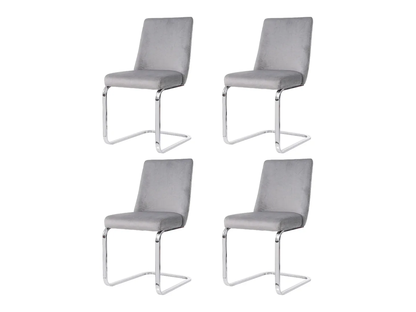 Juego de 4 sillas de comedor de terciopelo con diseño de rombos, metal plateado, gris (47 x 63 x 85 cm)