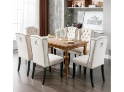 Juego de 4 sillas de comedor de terciopelo, patas de roble, diseño moderno, beige (L 103,68 x An 50,29 x Al 46,36 cm)