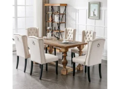 Juego de 4 sillas de comedor de terciopelo, patas de roble, diseño moderno, beige (L 103,68 x An 50,29 x Al 46,36 cm)