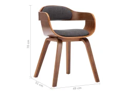 Juego de 4 sillas de comedor de tela gris oscuro y madera curvada