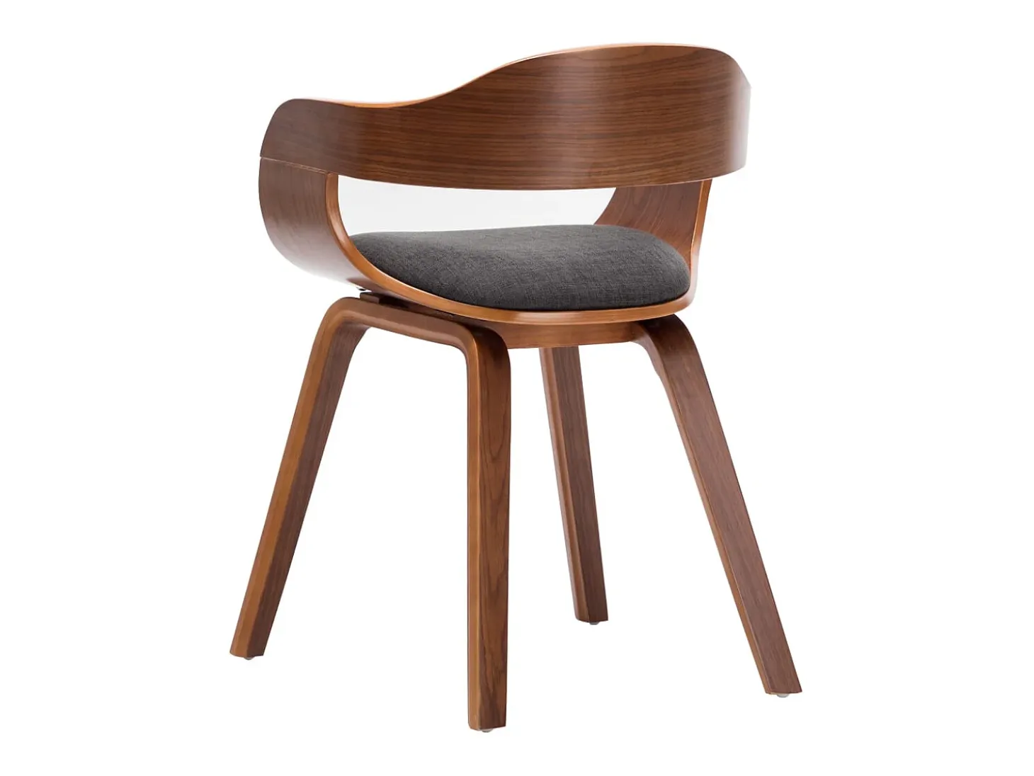 Juego de 4 sillas de comedor de tela gris oscuro y madera curvada