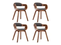 Juego de 4 sillas de comedor de tela gris oscuro y madera curvada