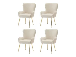 Juego de 4 sillas de comedor de terciopelo beige con reposabrazos, patas de metal dorado, soporte lumbar y patas ajustables (69 x 58,5 x 56 cm)