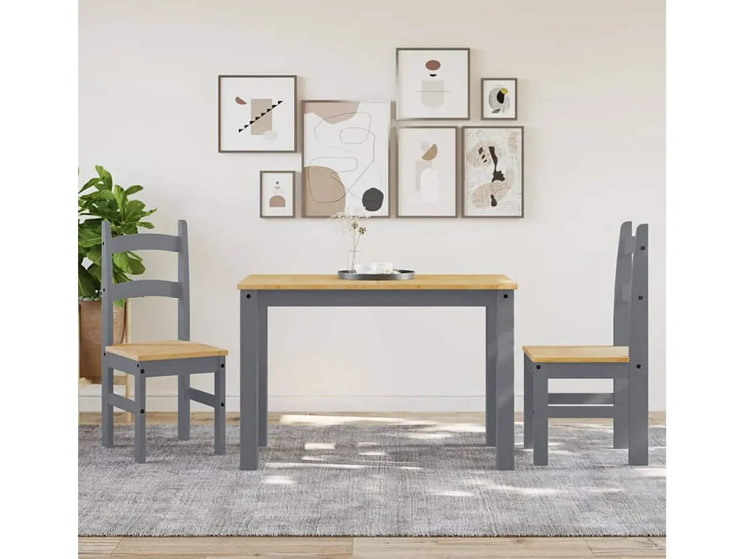 Juego de 2 Sillas de comedor madera maciza de pino gris 40x46x99 cm ES448253