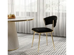 Juego de 2 sillas de comedor - sillones con respaldo redondeado y estructura de metal - terciopelo - negro