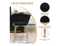 Juego de 2 sillas de comedor - sillones con respaldo redondeado y estructura de metal - terciopelo - negro
