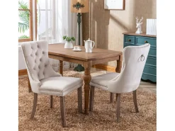 Juego de 2 sillas de comedor en terciopelo beige con tachuelas decorativas y respaldo acolchado