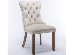 Juego de 2 sillas de comedor en terciopelo beige con tachuelas decorativas y respaldo acolchado
