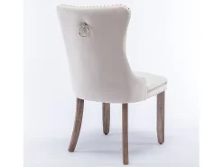 Juego de 2 sillas de comedor en terciopelo beige con tachuelas decorativas y respaldo acolchado