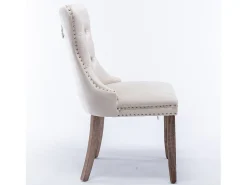 Juego de 2 sillas de comedor en terciopelo beige con tachuelas decorativas y respaldo acolchado