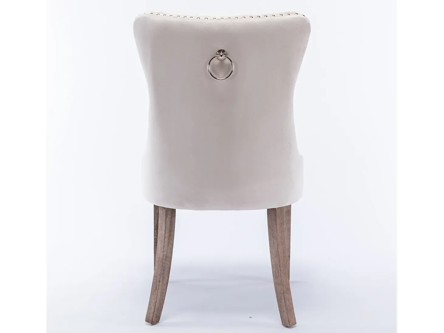 Juego de 2 sillas de comedor en terciopelo beige con tachuelas decorativas y respaldo acolchado