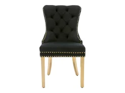 Juego de 2 sillas de comedor - terciopelo negro - Silla tapizada con ribete tachonado y patas de metal dorado