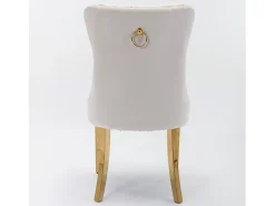 Juego de 2 sillas de comedor - Sillas con respaldo acolchado y patas de acero inoxidable dorado - con ribete tachonado - terciopelo beige