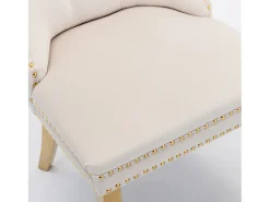 Juego de 2 sillas de comedor - Sillas con respaldo acolchado y patas de acero inoxidable dorado - con ribete tachonado - terciopelo beige