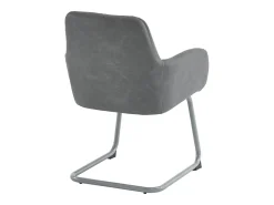 Juego de 2 sillas de comedor - cuero gris - silla con reposabrazos y respaldo - patas de acero arqueadas
