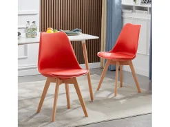Juego de 4 Sillas de Comedor Retro Acolchadas en Rojo - Estilo Nórdico, Patas de Madera de Haya Maciza