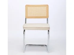 Juego de 2 sillas de comedor – Respaldos de ratán – Asientos tapizados en terciopelo – Beige